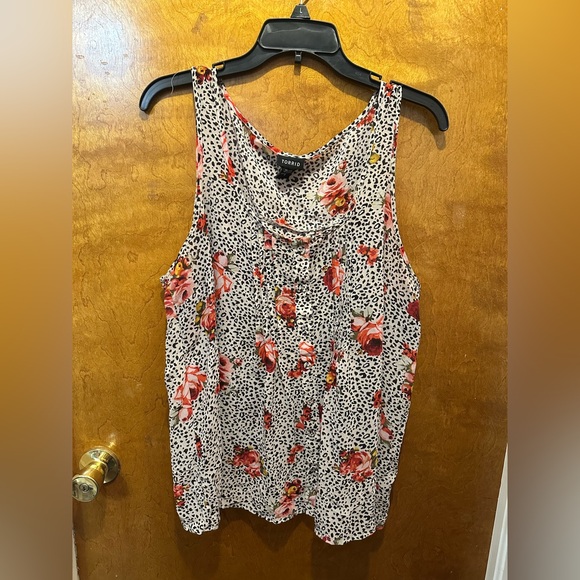 Torrid leopard animal print floral print sleeveless sheer tank top size 0 - Picture 1 of 4